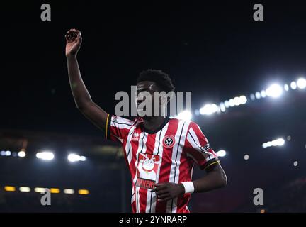 Sheffield United's Jesuran Rak-Sakyi während des Sky Bet Championship Matches in der Bramall Lane, Sheffield. Bilddatum: Dienstag, 26. November 2024. Stockfoto