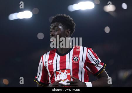 Sheffield United's Jesuran Rak-Sakyi während des Sky Bet Championship Matches in der Bramall Lane, Sheffield. Bilddatum: Dienstag, 26. November 2024. Stockfoto