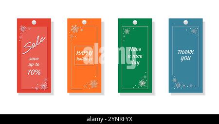 Vertikale Winteretiketten mit Zweigen und Schneeflocken Stock Vektor