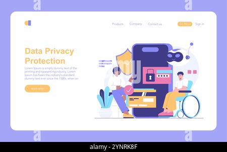 KI Cybersecurity-Konzept. Digitale Benutzer, die mit Technologien zum Schutz des Datenschutzes interagieren. Schutz von Informationen im modernen Technologiezeitalter. Vektorabbildung. Stock Vektor