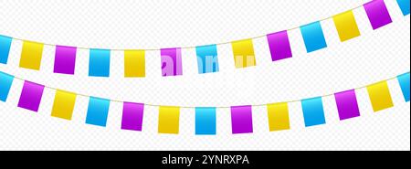 Fahnen, Faschingsfahnen, festliche Wimpel, die an einem Seil hängen. Stock Vektor