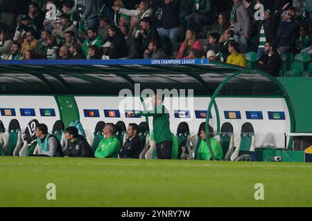 Lissabon, Portugal. November 2024. Joao Pereira, Sporting's Coach, (C) in Aktion während der UEFA Champions League-Phase am 5. Spieltag zwischen Sporting und Arsenal im Estadio Jose Alvalade in Lissabon, Portugal. 11/26/2024 Credit: Brazil Photo Press/Alamy Live News Stockfoto