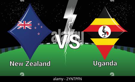 Spiel Stadion und Sky Stars Thunder Flash mit Neuseeland gegen Uganda Stock Vektor