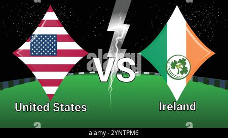 Spiel Stadion und Sky Stars Thunder Flash mit den USA gegen Irland Stock Vektor