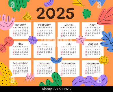 Trendige helle Formen Vektorkalender 2025 Vorlage Stock Vektor