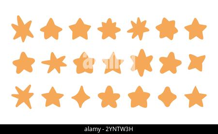 Einfacher handgezeichneter Stern auf weißem Hintergrund. Handgezeichnete Doodle-Elemente. Gelbe Kritzelchen stehen in verschiedenen Formen. Stock Vektor