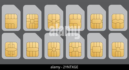Satz sim-Karten. Vorlage für ID-Karten-Mockup. Realistische Vektorillustration für die Konstruktion. Mobiltelefon. Schild, Symbol, Symbol oder Logo isoliert auf Stock Vektor