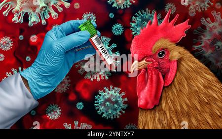 H5N1-Vogelgrippe und hochpathogene Aviäre Influenza oder neue Infektionsfälle Krise und Farm-Virus als virales Geflügel infiziertes Huhn oder Vieh heilen Stockfoto