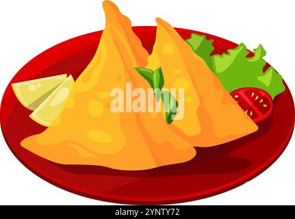 Samosa-Mahlzeit-Zeichentricksymbol. Indische Küche Stock Vektor