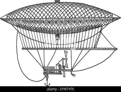 Handgezeichnetes Vintage-Luftschiff. Rückwirkende Transportskizze Stock Vektor