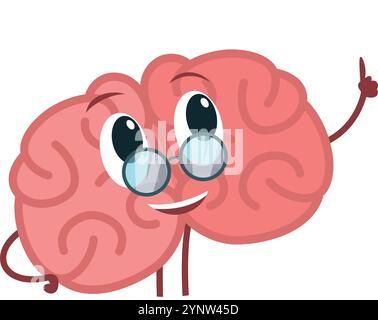 Ein Cartoon-Hirn mit Brille zeigt nach rechts Stock Vektor