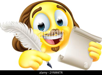 Shakespeare Poet Emoticon Emoji Cartoon Face Ikone Stock Vektor