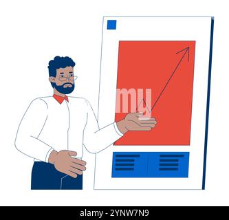 Schwarzer Geschäftsmann, der Wachstumsdiagramm 2D-Zeichentrickfigur demonstriert Stock Vektor