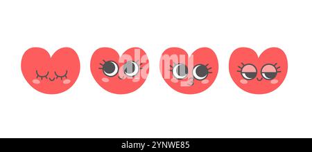Set-Sammlung von niedlichen Zeichentrickfiguren Vektor-Illustration. Maskottchen-Emoji mit verschiedenen Ausdrücken für Valentinstag-Feiertage Stockfoto