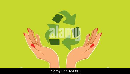 Hände halten Ökologie Recycling Symbol Konzept Vektor Illustration. Nachhaltigkeitsidee Stockfoto