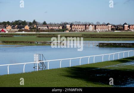 Stratford Racecourse während der Winterfluten, Warwickshire, England, Großbritannien Stockfoto