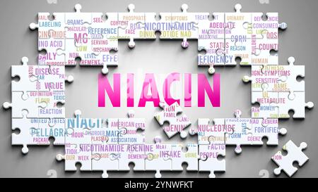 Niacin ist ein komplexes Thema, das mit anderen wichtigen Themen zusammenhängt. Stockfoto