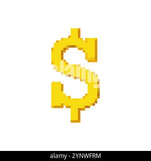 Goldenes Dollarzeichen. Pixel Art Style. Währungssymbol in Pixelart. Abbildung Des Isolierten Vektors Stock Vektor