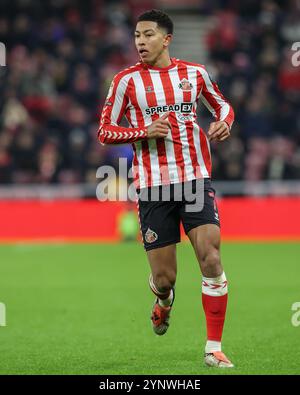 Sunderland, Großbritannien. November 2024. Jobe Bellingham aus Sunderland während des Sky Bet Championship Matches Sunderland gegen West Bromwich Albion im Stadion of Light, Sunderland, Vereinigtes Königreich, 26. November 2024 (Foto: Alfie Cosgrove/News Images) in Sunderland, Vereinigtes Königreich am 27. November 2024. (Foto: Alfie Cosgrove/News Images/SIPA USA) Credit: SIPA USA/Alamy Live News Stockfoto