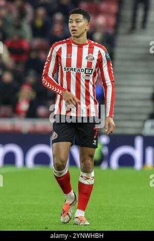 Sunderland, Großbritannien. November 2024. Jobe Bellingham aus Sunderland während des Sky Bet Championship Matches Sunderland gegen West Bromwich Albion im Stadion of Light, Sunderland, Vereinigtes Königreich, 26. November 2024 (Foto: Alfie Cosgrove/News Images) in Sunderland, Vereinigtes Königreich am 27. November 2024. (Foto: Alfie Cosgrove/News Images/SIPA USA) Credit: SIPA USA/Alamy Live News Stockfoto