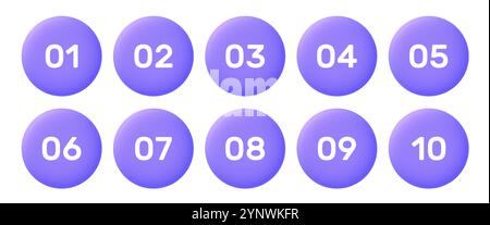 3d glatter Kreis, Aufzählungspunkt 1 bis 10 Stock Vektor