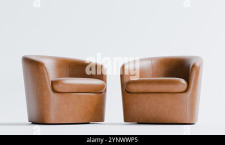 3D-Rendering von Ledersofa oder Sofa isoliert auf weißem Hintergrund Stockfoto