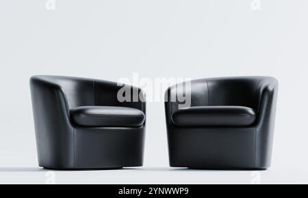 3D-Rendering von Ledersofa oder Sofa isoliert auf weißem Hintergrund Stockfoto