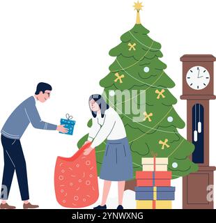 Ein Mann und eine Frau machen ein Weihnachtsgeschenk Stock Vektor