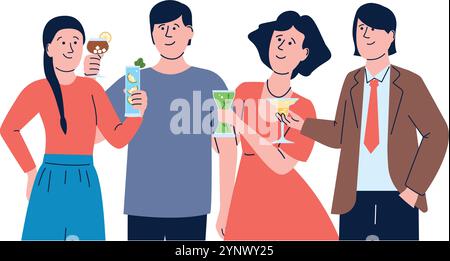 Eine Gruppe von Leuten lächelt und hält Getränke Stock Vektor