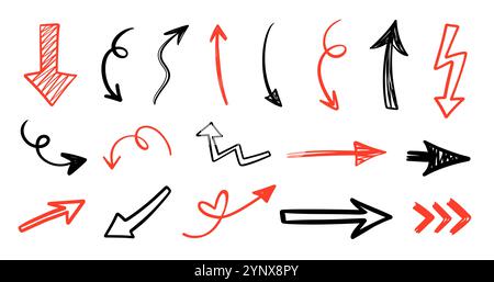 Vektor Verschiedene Scribbles Pfeile Markierungen Symbole Gesetzt. Stock Vektor