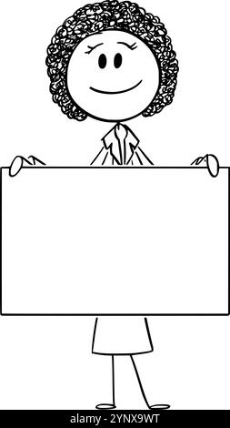 Schwarze Frau oder afrikanische ethnische Mädchen mit leerem Zeichen, Vektor-Cartoon-Stabfigur oder Charakterillustration. Stock Vektor