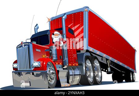 Cartoon Weihnachten Semi Truck. Verfügbares eps-10-Vektorformat, das durch Gruppen und Ebenen getrennt ist, um eine einfache Bearbeitung zu ermöglichen Stock Vektor