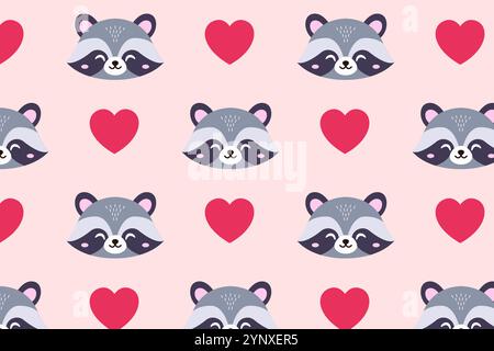 Niedliches Muster. Waschbär und Herzen. Vektorabbildung. Stock Vektor