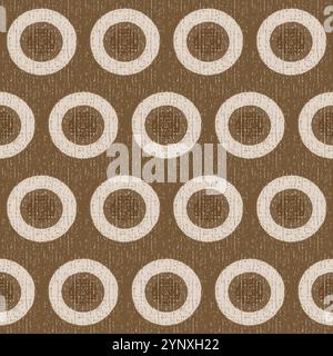 Rustikale abstrakte Holzscheibe nahtlose Muster Hintergrund. Braune ecrufarbene Zielringe mit strukturiertem Hintergrund. Mit Holz strukturierte geometrische Wiederholung für Stockfoto