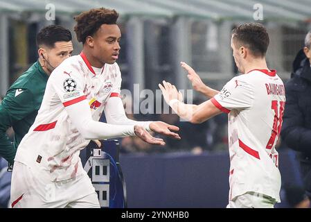 Mailand, Italie. November 2024. Assan OUEDRAOGO von RB Leipzig und Christoph BAUMGARTNER von RB Leipzig während des Fußballspiels UEFA Champions League, League Phase MD5 zwischen FC Internazionale und RB Leipzig am 26. November 2024 im Giuseppe-Meazza-Stadion in Mailand, Italien - Foto Matthieu Mirville (F Bertani)/DPPI Credit: DPPI Media/Alamy Live News Stockfoto