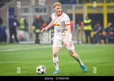 Mailand, Italien, Italien. November 2024. Nicolas SEIWALD vom RB Leipzig während des Spiels der UEFA Champions League, League Phase MD5 zwischen dem FC Internazionale und RB Leipzig im Stadio Giuseppe-Meazza am 26. November 2024 in Mailand. (Kreditbild: © Matthieu Mirville/ZUMA Press Wire) NUR REDAKTIONELLE VERWENDUNG! Nicht für kommerzielle ZWECKE! Stockfoto