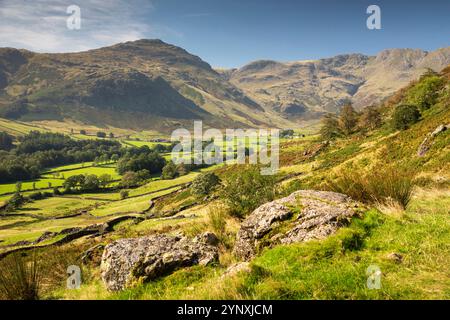 UK, England, Cumbria, Langdale, Mickleden und Oxendale, vom Pfad bis zum Dungeon Ghyll Force Stockfoto