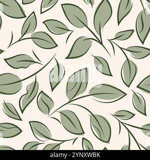 Die einfache moderne Mitte des Jahrhunderts hinterlässt einen nahtlosen Hintergrund. Eleganter handgezeichneter Pinselstil entspannte Laubkulisse im minimalistischen linearen Stil Stock Vektor