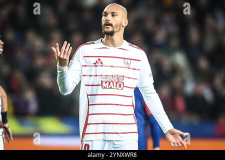 Barcelona, Espagne. November 2024. Ludovic AJORQUE of Brest während des Fußballspiels der UEFA Champions League, League Phase MD5 zwischen dem FC Barcelona und Stade Brestois 29 (Brest) am 26. November 2024 bei Estadi Olimpic Lluis Companys in Barcelona, Spanien - Foto Matthieu Mirville (S Ros)/DPPI Credit: DPPI Media/Alamy Live News Stockfoto