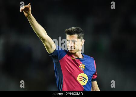 Barcelona, Barcelona, Spanien. November 2024. Robert LEWANDOWSKI aus Barcelona während des Spiels der UEFA Champions League, League Phase MD5 zwischen dem FC Barcelona und Stade Brestois (Brest) bei Estadi Olimpic Lluis Companys am 26. November 2024 in Barcelona. (Kreditbild: © Matthieu Mirville/ZUMA Press Wire) NUR REDAKTIONELLE VERWENDUNG! Nicht für kommerzielle ZWECKE! Stockfoto