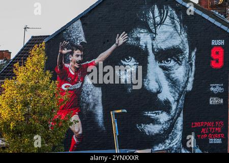 Liverpool, Großbritannien. November 2024. Ein Wandbild von General Ian Rush vor der UEFA Champions League, League Phase MD5 Liverpool gegen Real Madrid in Anfield, Liverpool, Vereinigtes Königreich, 27. November 2024 (Foto: Mark Cosgrove/News Images) in Liverpool, Vereinigtes Königreich am 27. November 2024. (Foto: Mark Cosgrove/News Images/SIPA USA) Credit: SIPA USA/Alamy Live News Stockfoto