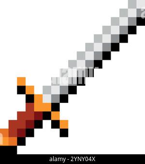 Ein pixeliges Bild eines Schwertes mit rotem Griff und weißer Klinge. Das Schwert wird auf stilisierte und künstlerische Weise dargestellt, wobei jedes Pixel ein darstellt Stock Vektor