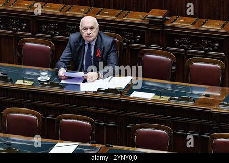 Roma, Italien. November 2024. IL ministro della Giustizia Carlo Nordio durante il Fragestunde alla Camera dei deputati, Roma, Mercoled&#xec;, 27. November 2024 (Foto Roberto Monaldo/LaPresse) Justizminister Carlo Nordio während der Fragestunde in der Abgeordnetenkammer in Rom, Mittwoch, 27. November 2024 (Foto: Roberto Monaldo/LaPresse) Credit: LaPresse/Alamy Live News Stockfoto