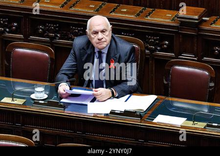 Roma, Italien. November 2024. IL ministro della Giustizia Carlo Nordio durante il Fragestunde alla Camera dei deputati, Roma, Mercoled&#xec;, 27. November 2024 (Foto Roberto Monaldo/LaPresse) Justizminister Carlo Nordio während der Fragestunde in der Abgeordnetenkammer in Rom, Mittwoch, 27. November 2024 (Foto: Roberto Monaldo/LaPresse) Credit: LaPresse/Alamy Live News Stockfoto