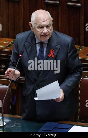 Roma, Italien. November 2024. IL ministro della Giustizia Carlo Nordio durante il Fragestunde alla Camera dei deputati, Roma, Mercoled&#xec;, 27. November 2024 (Foto Roberto Monaldo/LaPresse) Justizminister Carlo Nordio während der Fragestunde in der Abgeordnetenkammer in Rom, Mittwoch, 27. November 2024 (Foto: Roberto Monaldo/LaPresse) Credit: LaPresse/Alamy Live News Stockfoto