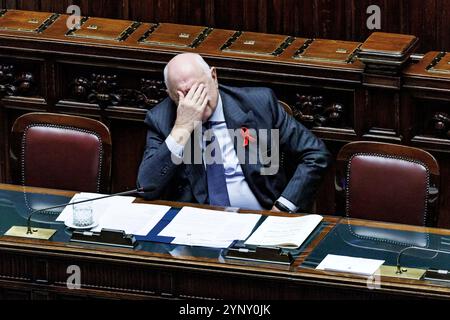 Roma, Italien. November 2024. IL ministro della Giustizia Carlo Nordio durante il Fragestunde alla Camera dei deputati, Roma, Mercoled&#xec;, 27. November 2024 (Foto Roberto Monaldo/LaPresse) Justizminister Carlo Nordio während der Fragestunde in der Abgeordnetenkammer in Rom, Mittwoch, 27. November 2024 (Foto: Roberto Monaldo/LaPresse) Credit: LaPresse/Alamy Live News Stockfoto