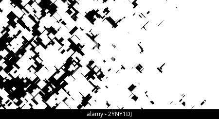 Schwarz-weiß abstrakte moderne Grunge- oder Dirt-Technologie Quadrate Überlagerungsmuster Textur Hintergrund Illustration verblassen mit Kopierraum Stockfoto