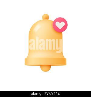 Gelbes Benachrichtigungssymbol isoliert auf weißem Hintergrund. Goldene Glocke für Ereignisbenachrichtigung. Vektor-3D-Illustration. Stock Vektor