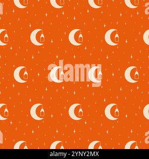 Ramadan kareem mit Mondsichel. Islamische Feier einfacher 2D-Vektor. Wiederholungsmuster für Druck, Papier, Design, Stoff, Dekor, Hintergrund Stock Vektor
