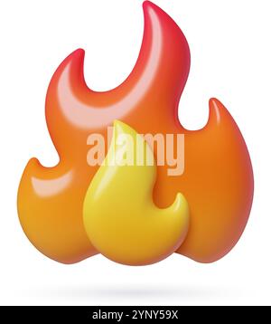 Feuerflamme niedliches 3D-Emoji. Dreidimensionale Vektor-Illustration des Symbols für heiße brennende Flammen isoliert auf weißem Hintergrund. Stock Vektor